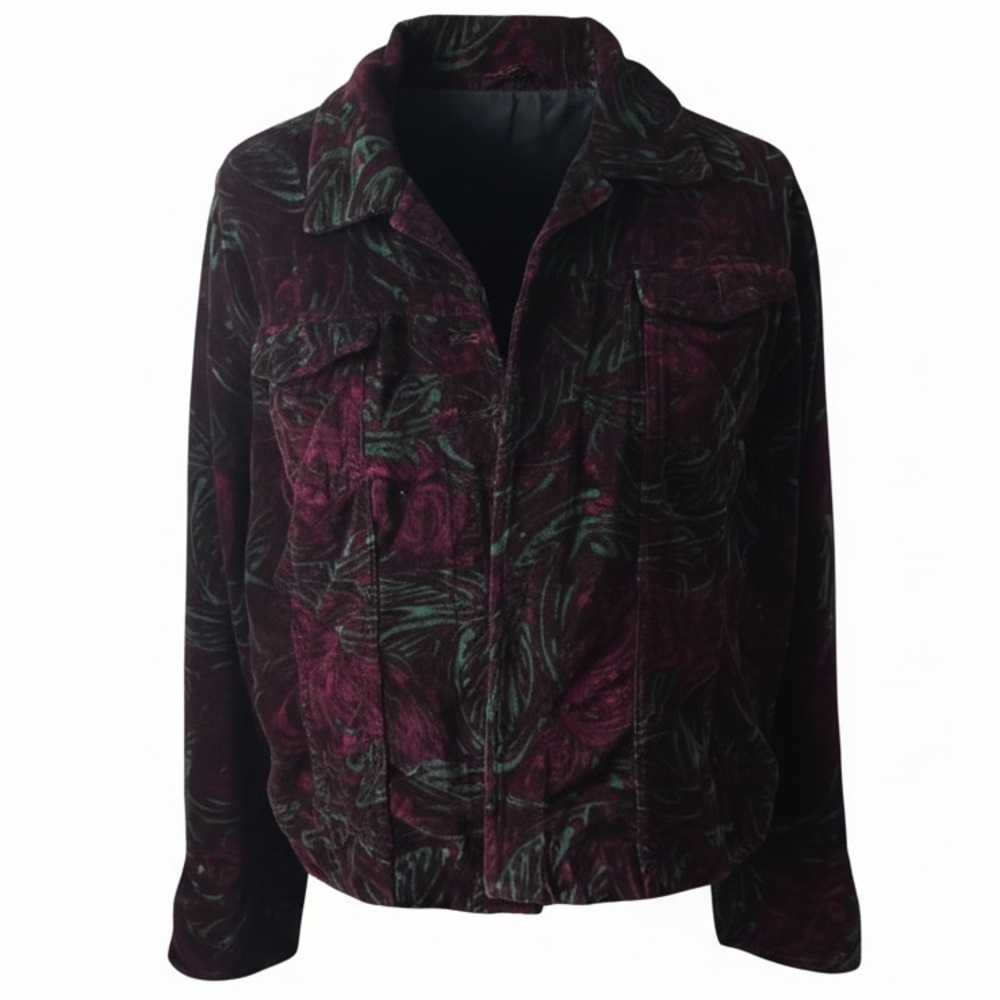 Chico’s velvet purple teal open front long sleeves jacket Sz XL / 14 Chicos Sz 3